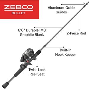 Zebco Bullet Spincast Reel and Fishing Rod Combo, IM8 Graphite Fishing Pole, Changeable Right- or Left-Hand Retrieve, Black