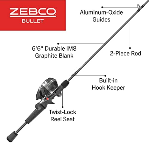 Zebco Bullet Spincast Reel and Fishing Rod Combo, IM8 Graphite Fishing Pole, Changeable Right- or Left-Hand Retrieve, Black - Image 2