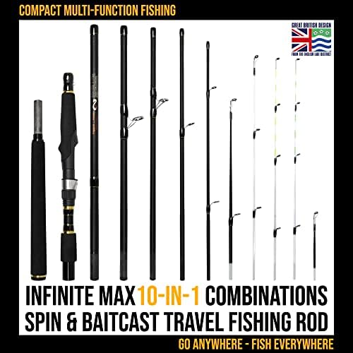 Rigged and Ready Spinning-Baitcast Travel Fishing Rod. 10-in-1 Combination Rod. Infinite Max. Powerful Compact Spin-Cast Saltwater Freshwater Bass Carp Fish Pole - Image 2