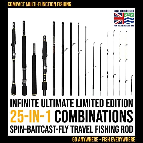 Rigged and Ready Spinning-Baitcast Travel Fishing Rod. 25-in-1 Combination Rods. Infinite Ultimate Compact Spin-Cast-Fly Saltwater Freshwater Bass Carp Fish Pole - Image 2