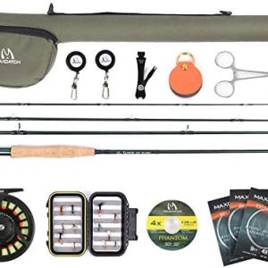 M MAXIMUMCATCH Maxcatch Extreme Graphite Fly Fishing Rod 4-Piece 9 Feet with IM6 Carbon Blank, Hard Chromed Guides, A Cork Grip (Size:3/4/5/6/7/8/10wt)