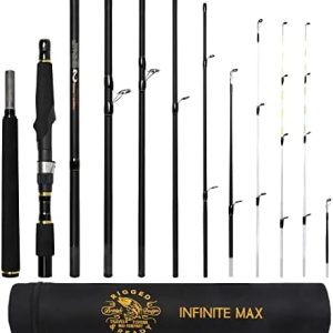 Rigged and Ready Spinning-Baitcast Travel Fishing Rod. 10-in-1 Combination Rod. Infinite Max. Powerful Compact Spin-Cast Saltwater Freshwater Bass Carp Fish Pole