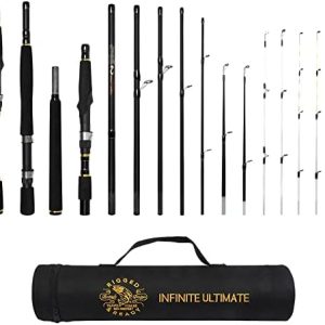 Rigged and Ready Spinning-Baitcast Travel Fishing Rod. 25-in-1 Combination Rods. Infinite Ultimate Compact Spin-Cast-Fly Saltwater Freshwater Bass Carp Fish Pole