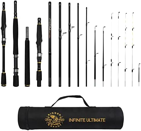 Rigged and Ready Spinning-Baitcast Travel Fishing Rod. 25-in-1 Combination Rods. Infinite Ultimate Compact Spin-Cast-Fly Saltwater Freshwater Bass Carp Fish Pole